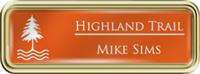 Framed Name Tag: Gold Plastic (rounded corners) - Tangerine and White Plastic Insert with Epoxy