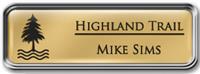 Framed Name Tag: Silver Metal (rounded corners) - Shiny Gold and Black Plastic Insert with Epoxy