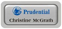 Metal Name Tag: Brushed Silver Metal Name Tag with a Pearl Grey Plastic Border and Epoxy