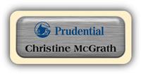 Metal Name Tag: Brushed Silver Metal Name Tag with an Antique Ivory Plastic Border and Epoxy