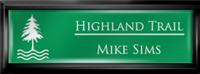 Framed Name Tag: Black Plastic (squared corners) - Kelley Green and White Plastic Insert with Epoxy