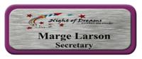 Metal Name Tag: Brushed Silver with Shiny Purple Metal Border