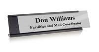 Brushed Aluminum Plastic Plate with Black Text, Black Deskplate