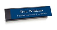 Patriot Blue Plastic Plate with White Text, Black Deskplate