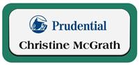 Metal Name Tag: White Metal Name Tag with a Pine Green Plastic Border