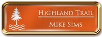 Framed Name Tag: Rose Gold Metal (rounded corners) - Tangerine and White Plastic Insert with Epoxy