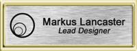 Framed Name Tag: Gold Plastic (squared corners) - Brushed Aluminum and Black Plastic Insert with Epoxy