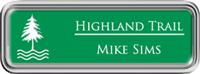 Framed Name Tag: Silver Plastic (rounded corners) - Kelley Green and White Plastic Insert