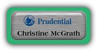 Metal Name Tag: Brushed Silver Metal Name Tag with a Bright Green Plastic Border and Epoxy