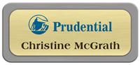 Metal Name Tag: Brushed Gold Metal Name Tag with a Grey Plastic Border