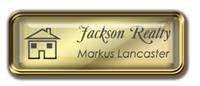 Framed Name Tag: Gold Metal (rounded corners) - Shiny Gold and Black Plastic Insert with Epoxy