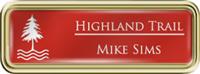 Framed Name Tag: Gold Plastic (rounded corners) - Crimson and White Plastic Insert with Epoxy