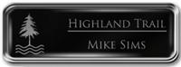Framed Name Tag: Silver Metal (rounded corners) - Black and Silver Plastic Insert with Epoxy