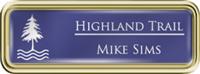 Framed Name Tag: Gold Plastic (rounded corners) - Purple and White Plastic Insert with Epoxy