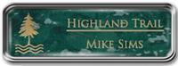 Framed Name Tag: Silver Metal (rounded corners) - Verde and Gold Plastic Insert with Epoxy