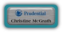 Metal Name Tag: Brushed Silver Metal Name Tag with a Bahama Blue Plastic Border and Epoxy