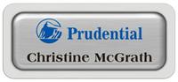 Metal Name Tag: Brushed Silver Metal Name Tag with a Light Grey Plastic Border and Epoxy