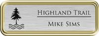Framed Name Tag: Gold Plastic (rounded corners) - Brushed Aluminum and Black Plastic Insert