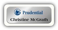 Metal Name Tag: Shiny Silver Metal Name Tag with a White Plastic Border