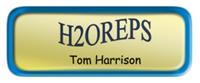 Metal Name Tag: Shiny Gold with Shiny Blue Metal Border