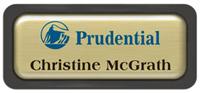 Metal Name Tag: Brushed Gold Metal Name Tag with a Charcoal Grey Plastic Border and Epoxy