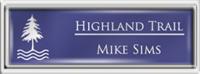 Framed Name Tag: Silver Plastic (squared corners) - Purple and White Plastic Insert with Epoxy