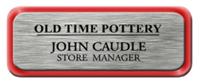 Metal Name Tag: Brushed Silver with Shiny Red Metal Border
