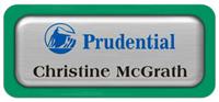 Metal Name Tag: Brushed Silver Metal Name Tag with a Bright Green Plastic Border and Epoxy
