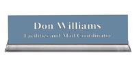 China Blue Plastic Plate with White Text, Clear Acrylic Base