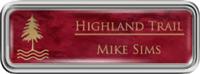 Framed Name Tag: Silver Plastic (rounded corners) - Port Wine and Gold Plastic Insert with Epoxy