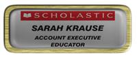Metal Name Tag: Shiny Silver with Epoxy and Brushed Gold Metal Border