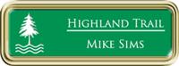 Framed Name Tag: Gold Plastic (rounded corners) - Kelley Green and White Plastic Insert