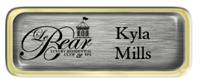 Metal Name Tag: Brushed Silver with Epoxy and Shiny Gold Metal Border