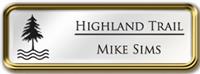 Framed Name Tag: Gold Metal (rounded corners) - White and Black Plastic Insert with Epoxy