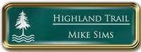 Framed Name Tag: Gold Metal (rounded corners) - Evergreen and White Plastic Insert with Epoxy