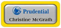 Metal Name Tag: Brushed Silver Metal Name Tag with a Yellow Plastic Border and Epoxy