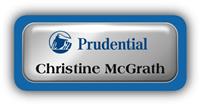 Metal Name Tag: Shiny Silver Metal Name Tag with a Blue Plastic Border and Epoxy