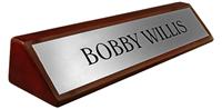 Rosewood Piano Finish Desk Name Plate - Metal Brushed Silver Plate 8"