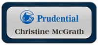 Metal Name Tag: Brushed Silver Metal Name Tag with a Marine Blue Plastic Border