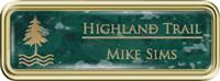 Framed Name Tag: Gold Plastic (rounded corners) - Verde and Gold Plastic Insert with Epoxy