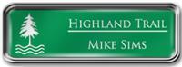 Framed Name Tag: Silver Metal (rounded corners) - Kelley Green and White Plastic Insert with Epoxy