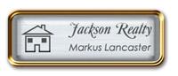 Framed Name Tag: Rose Gold Metal (rounded corners) - Brushed Aluminum and Black Plastic Insert with Epoxy
