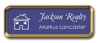 Gold Metal Framed Nametag with Purple and White