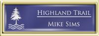 Framed Name Tag: Gold Plastic (squared corners) - Purple and White Plastic Insert with Epoxy