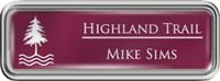 Framed Name Tag: Silver Plastic (rounded corners) - Claret and White Plastic Insert with Epoxy