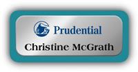 Metal Name Tag: Shiny Silver Metal Name Tag with a Bahama Blue Plastic Border