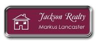 Silver Metal Framed Nametag with Claret and White