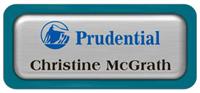 Metal Name Tag: Brushed Silver Metal Name Tag with a Bahama Blue Plastic Border and Epoxy