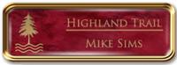 Framed Name Tag: Rose Gold Metal (rounded corners) - Port Wine and Gold Plastic Insert with Epoxy