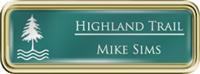 Framed Name Tag: Gold Plastic (rounded corners) - Celadon Green and White Plastic Insert with Epoxy